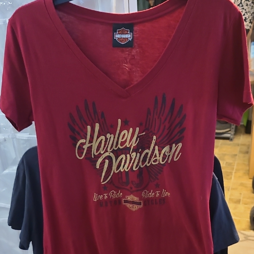 Womens Harley-Davidson Red V-Neck T-Shirt
